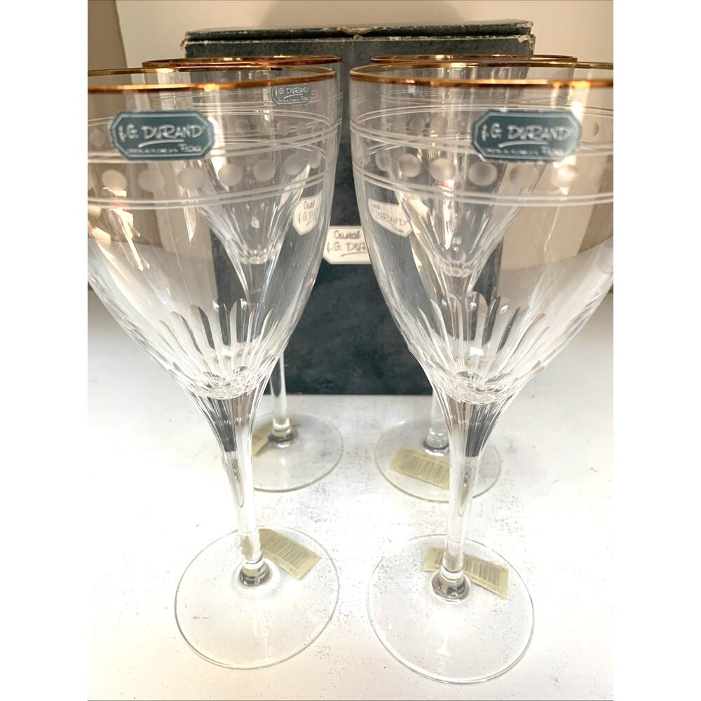 Set Of 4 J G Durand COURCHEVEL Gold 10 Oz. Water Goblets Box Tags France